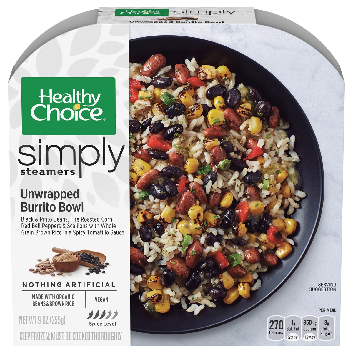 slide 1 of 3, Healthy Choice Cafe Steamers Simply Organic Unwrapped Burrito Bowl, 9 oz