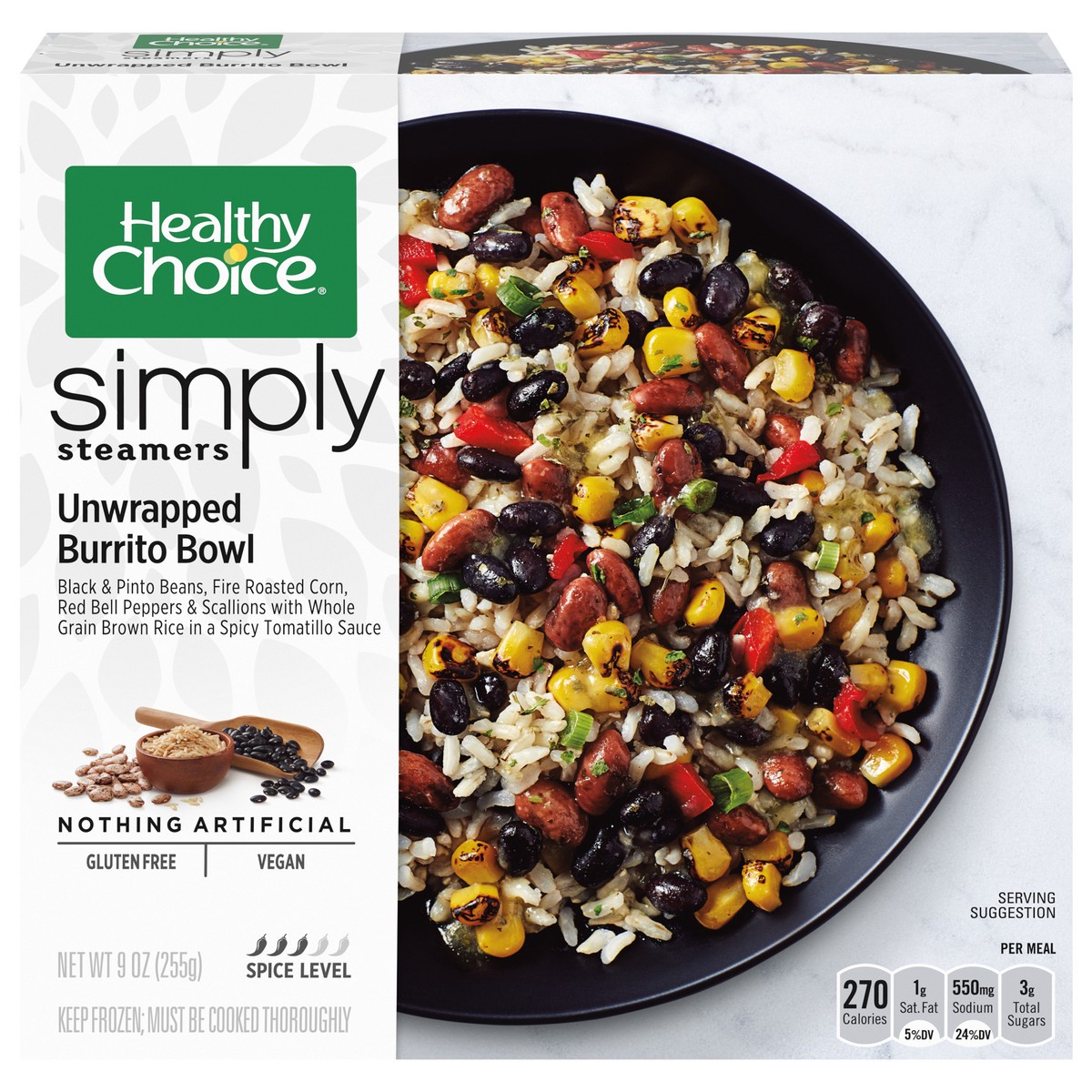 slide 1 of 9, Healthy Choice Simply Steamers Unwrapped Burrito Bowl Frozen Meal, 9 oz., 9 oz