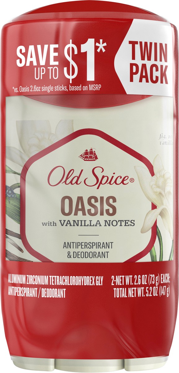 slide 6 of 8, Old Spice Men's Antiperspirant & Deodorant Oasis with Vanilla, 2.6oz, Twin Pack, 2 ct