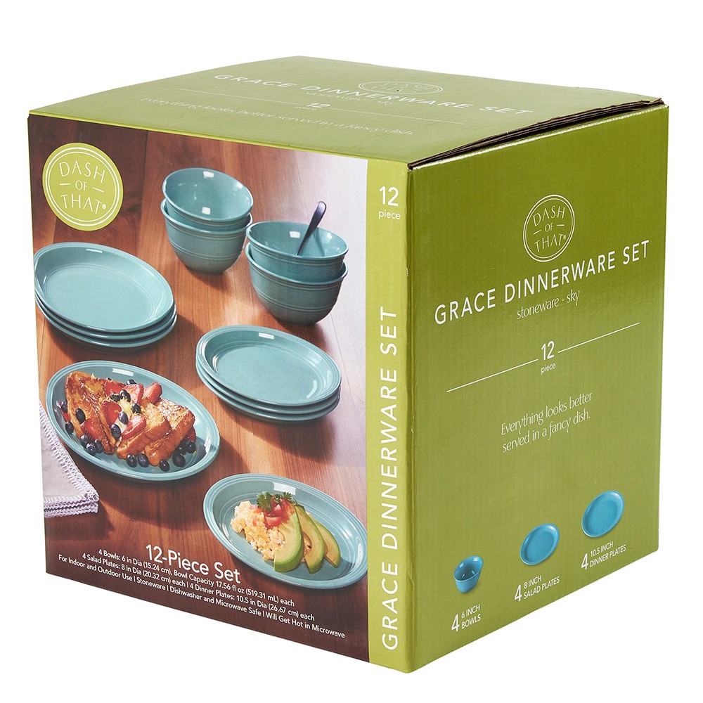 slide 2 of 6, Dash Of That Grace Dinnerware Set- Sky, 12 ct