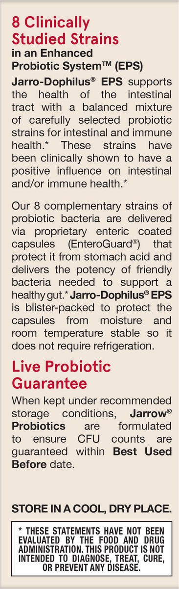 slide 3 of 5, Jarrow Formulas Jarro-Dophilus EPS - 5 Billion CFU Per Serving - Clinically Studied Multi-Strain Digestive Probiotics - Intestinal & Immune Health - Up to 30 Servings, 30 ct