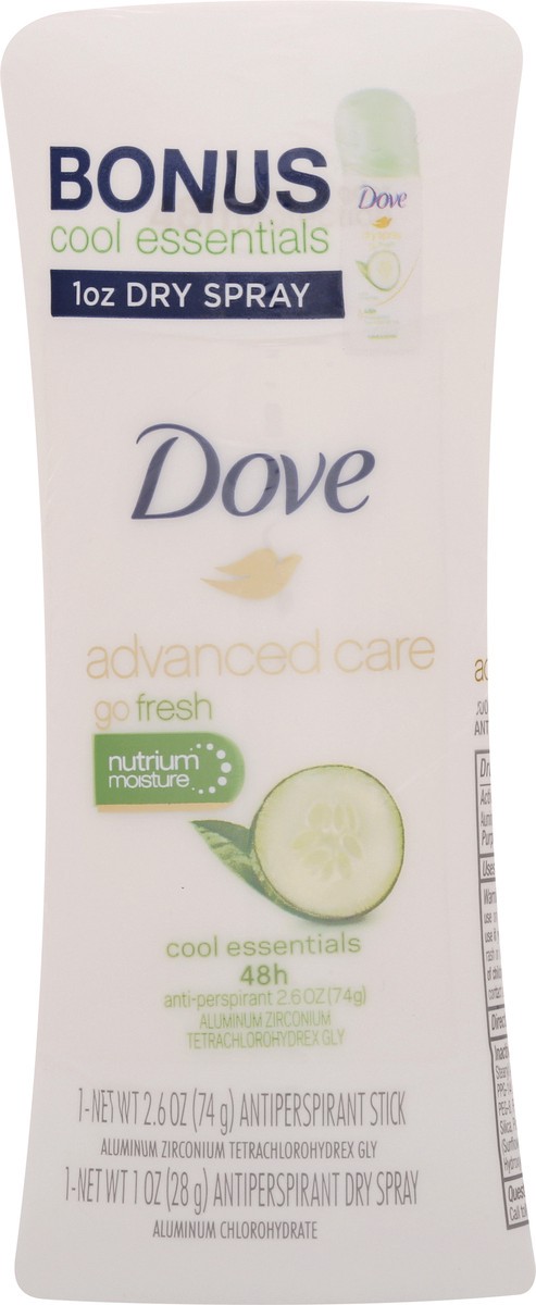 slide 1 of 12, Dove Cool Essentials Nutrium Moisture 48h Antiperspirant Stick & Antiperspirant Dry Spray 1 ea, 1 ct