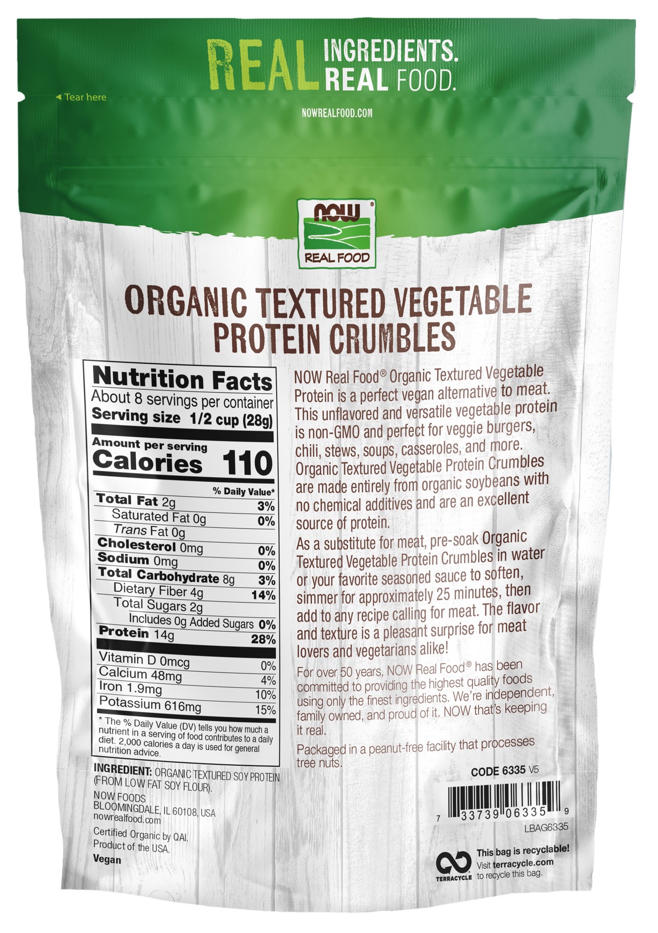 slide 2 of 3, NOW Natural Foods Textured Vegetable Protein Crumbles, Organic - 8 oz., 8 oz