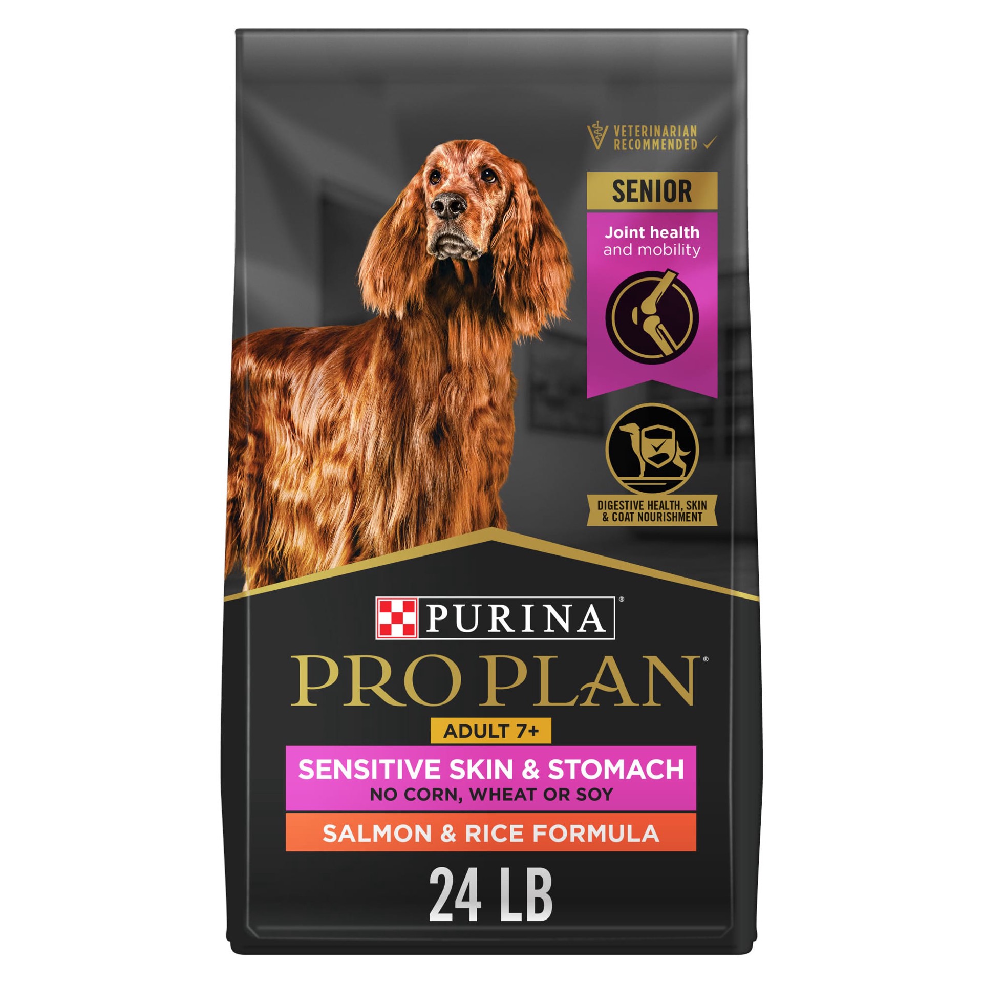 slide 1 of 9, Purina Pro Plan Sensitive Skin & Stomach Senior 7+ Dry Dog Food - Salmon & Rice, 24 lb