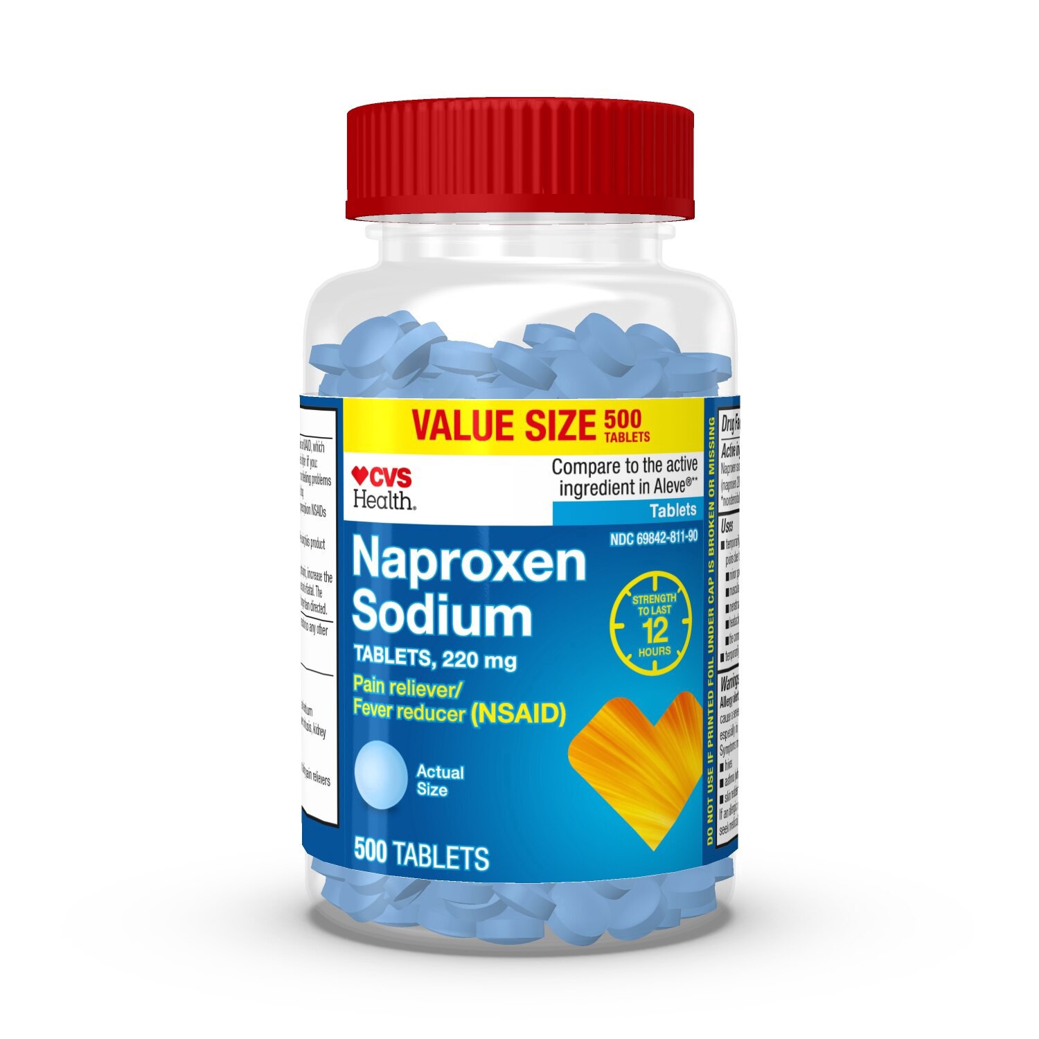 slide 1 of 1, CVS Health Naproxen Sodium Tablets 220 Mg, Pain Reliever And Fever Reducer, Value Size, 500 Ct, 500 ct