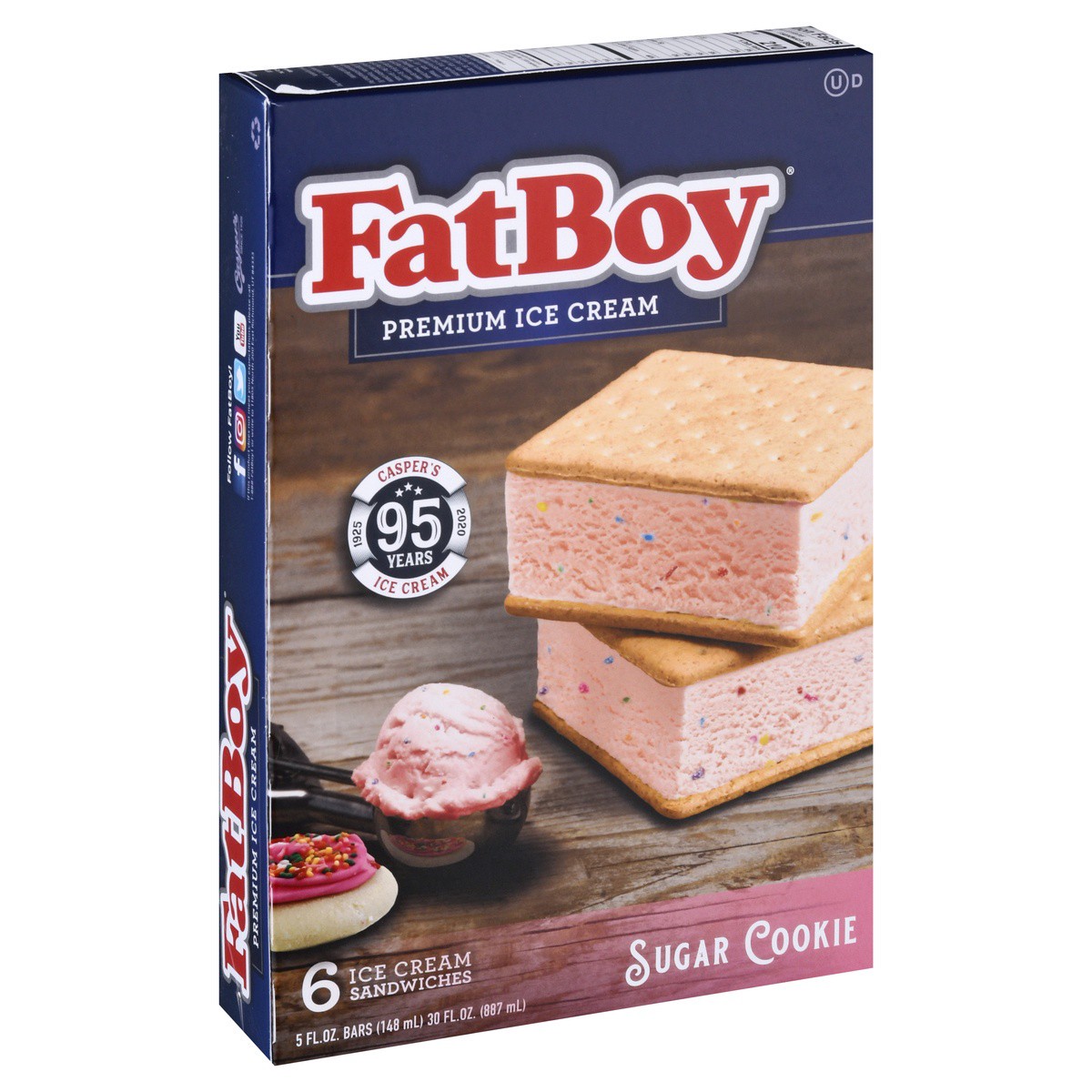 slide 4 of 9, Fat Boy Sugar Cookie Ice Cream Sandwich 6 CT, 6 ct; 5 fl oz