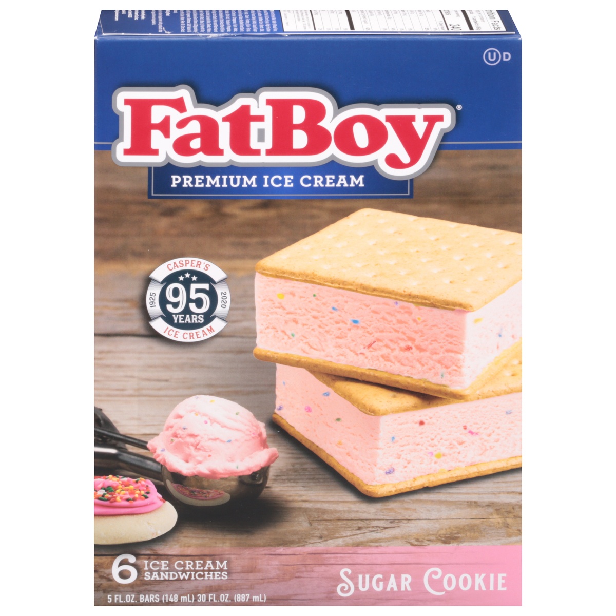 slide 1 of 1, Fat Boy Sugar Cookie Ice Cream Sandwiches 6 - 5 fl oz Bars, 6 ct; 5 fl oz
