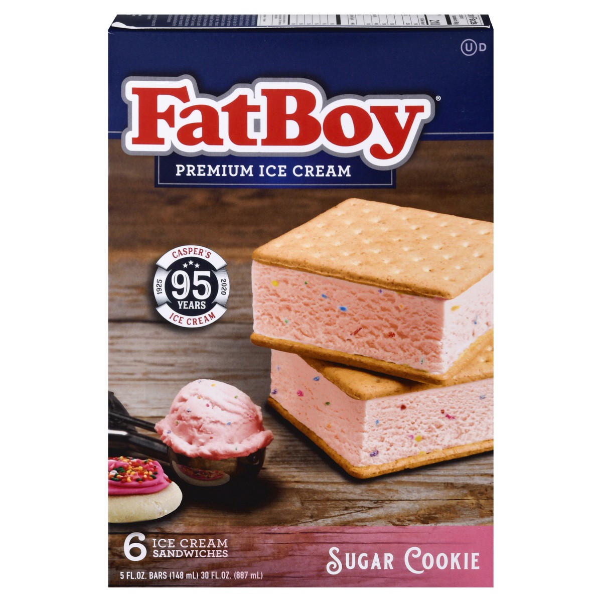 slide 1 of 9, Fat Boy Sugar Cookie Ice Cream Sandwich 6 CT, 6 ct; 5 fl oz