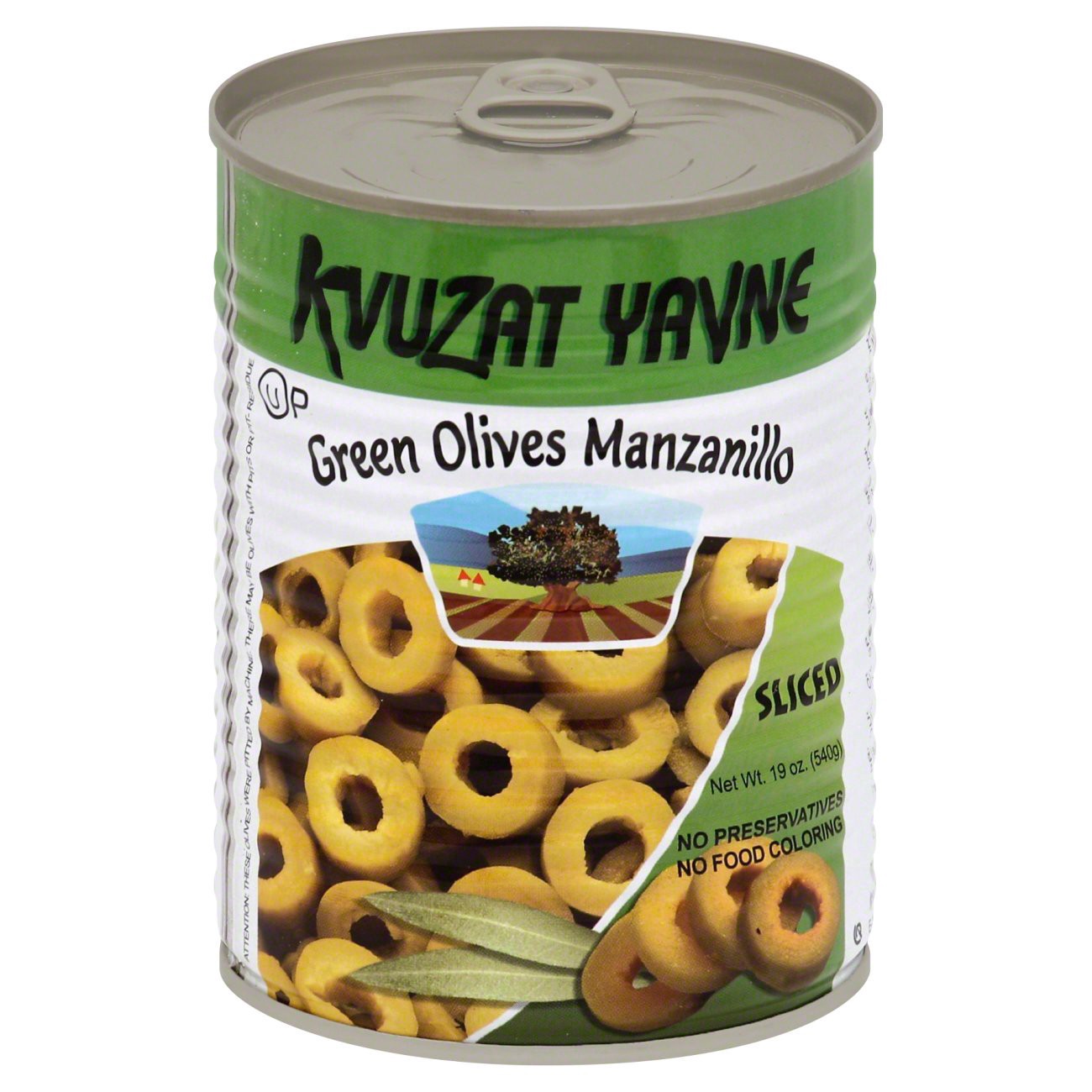 slide 1 of 2, Kvuzat Yavne Sliced Green Olives Manzanillo - 19 oz, 19 oz