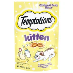 TEMPTATIONS Chicken and Dairy Flavor Crunchy and Soft Kitten Treats, 3 oz.