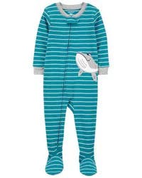 Carter's Carters Baby 1-Piece Striped Whale 100% Snug Fit Cotton Footie Pajamas Blue 18M