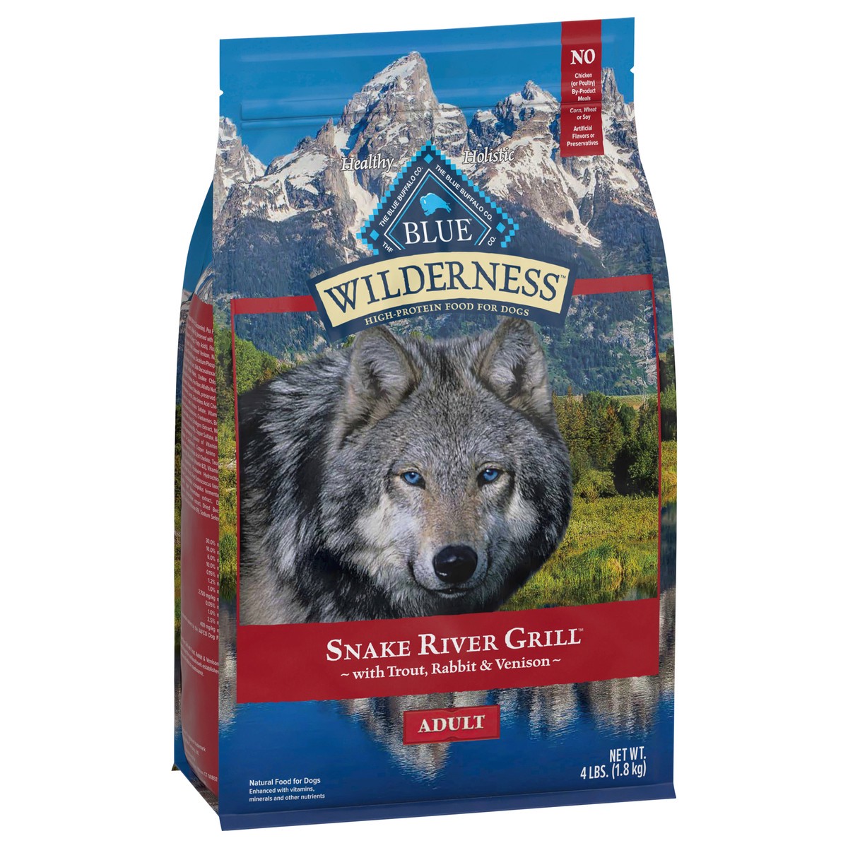 slide 3 of 13, Blue Buffalo Wilderness Snake River Grill High Protein, Natural Dry Dog Food with Trout, Venison & Rabbit 4-lb, 22 lb