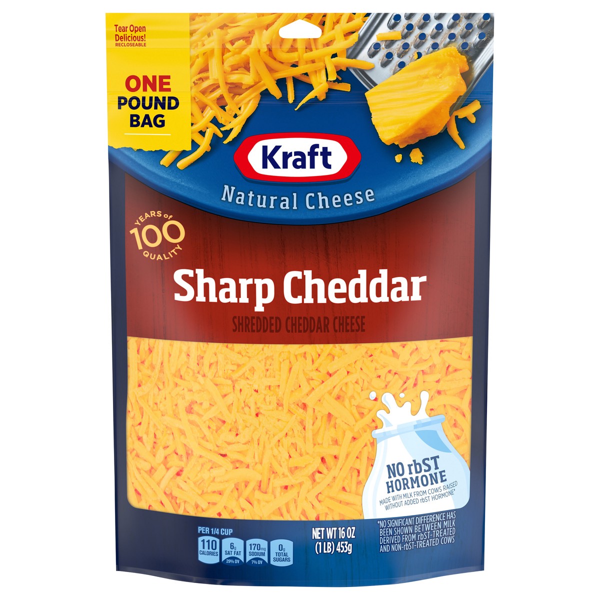 slide 1 of 7, Kraft Sharp Cheddar Shredded Cheese, 16 oz Bag, 16 oz