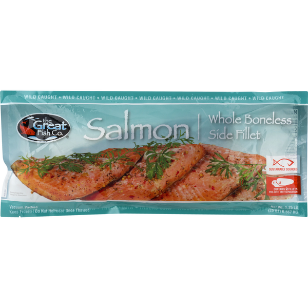 slide 1 of 1, The Great Fish Co. Wild Caught Boneless Whole Side Salmon Fillet Frozen, 20 oz