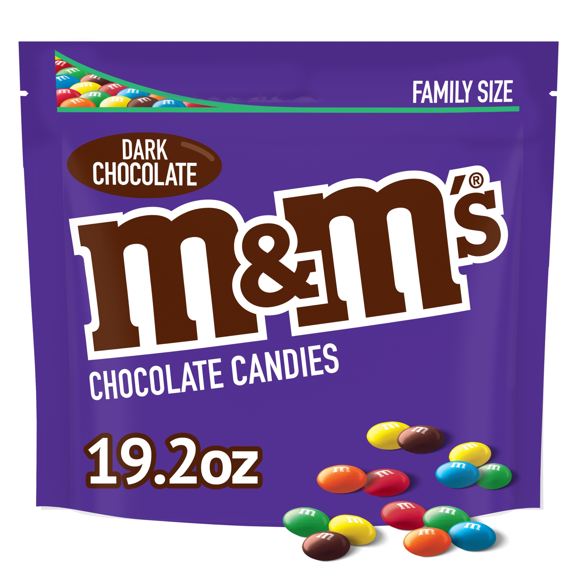 slide 1 of 7, M&M'S 50% Cacao Dark Chocolate Candy, Family Size, 19.2 oz