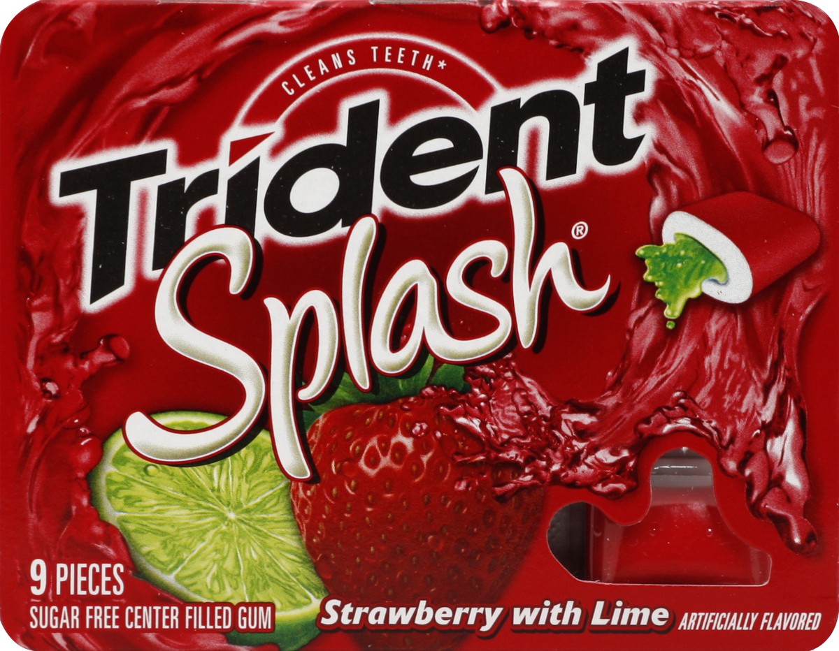 slide 2 of 6, Trident Splash Strawberry with Lime Sugar Free Gum, 9 Piece Pack, 9 ct