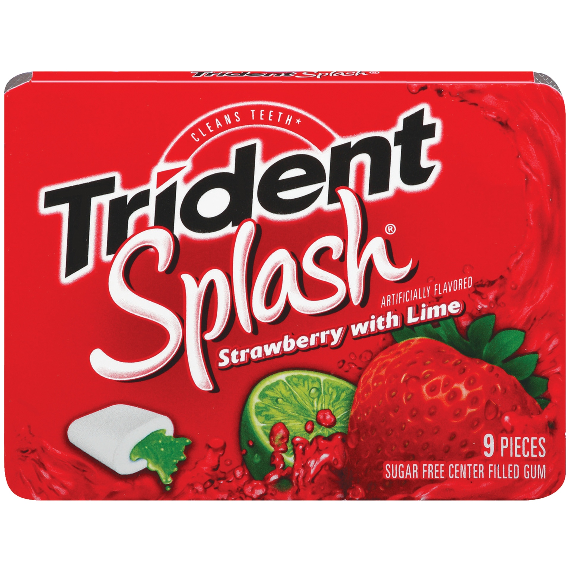 slide 1 of 6, Trident Splash Strawberry with Lime Sugar Free Gum, 9 Piece Pack, 9 ct