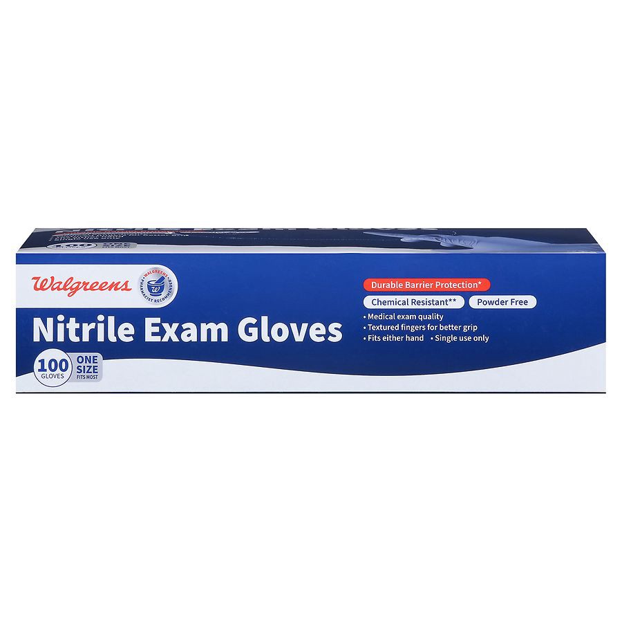 slide 1 of 5, Walgreens Nitrile Exam Gloves One Size Fits Most, 100 ct