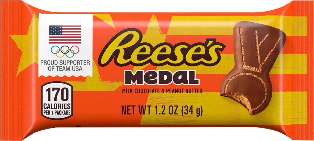 slide 5 of 8, Reese's Milk Chocolate Peanut Butter Medal, Candy Pack, 1.2 oz, 1.2 oz