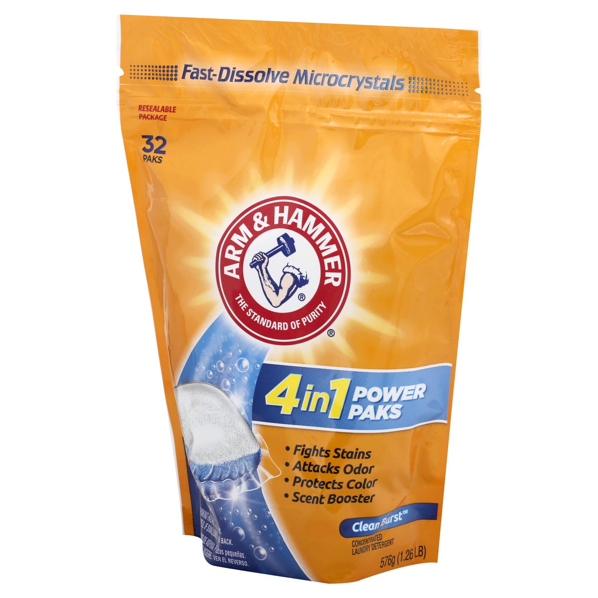 slide 4 of 9, Arm & Hammer 4-in-1 Laundry Detergent Power Paks, 32 Count (Packaging may vary), 32 ct