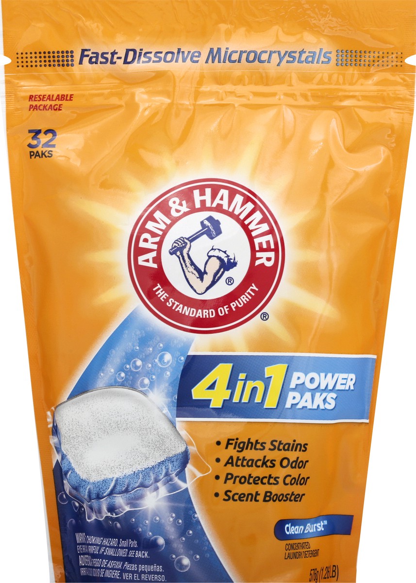 slide 9 of 9, Arm & Hammer 4-in-1 Laundry Detergent Power Paks, 32 Count (Packaging may vary), 32 ct