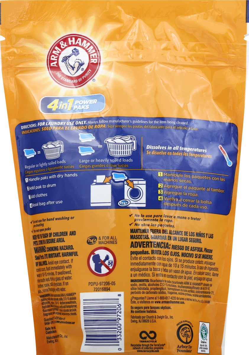 slide 2 of 9, Arm & Hammer 4-in-1 Laundry Detergent Power Paks, 32 Count (Packaging may vary), 32 ct