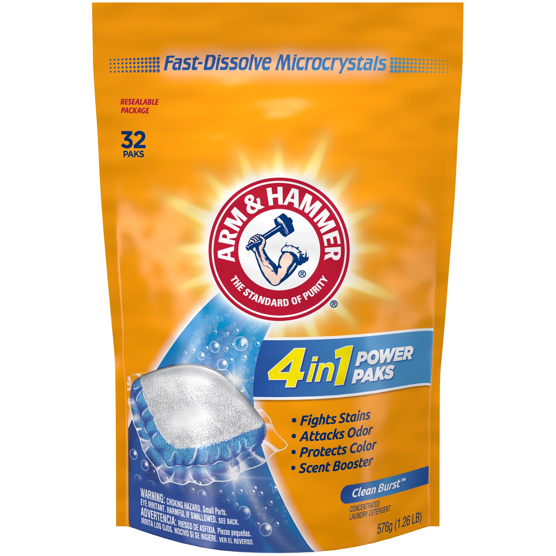 slide 1 of 9, Arm & Hammer 4-in-1 Laundry Detergent Power Paks, 32 Count (Packaging may vary), 32 ct