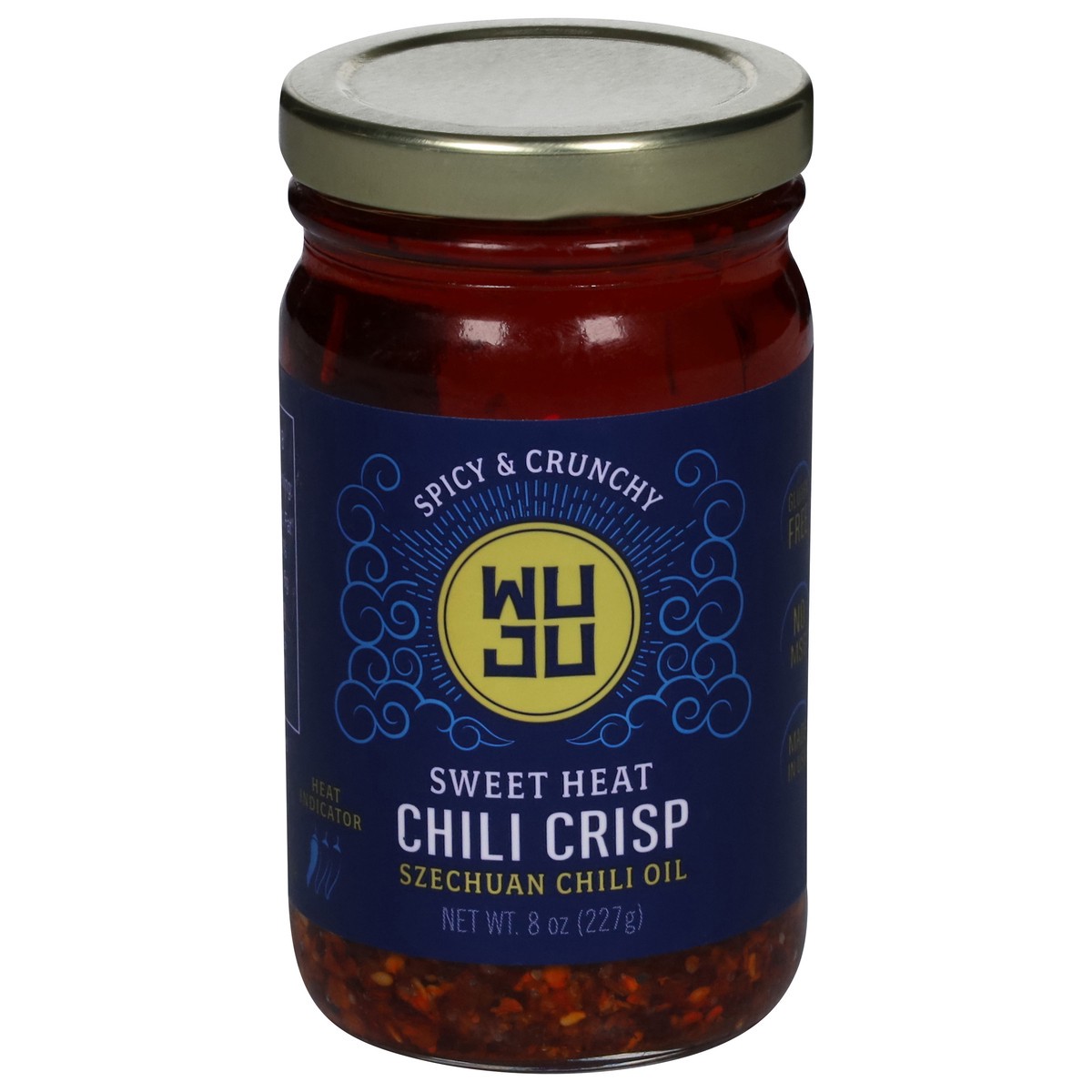 slide 1 of 14, WUJU Chili Crisp, Sweet Heat, Spicy & Crunchy, 8 oz