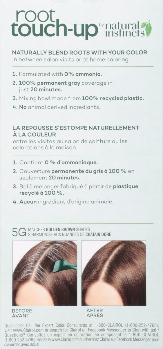 slide 5 of 9, Clairol Root Touch-Up by Natural Instincts Ammonia-Free Permanent Hair Color 5G Matches Golden Brown Shades, 1 ct