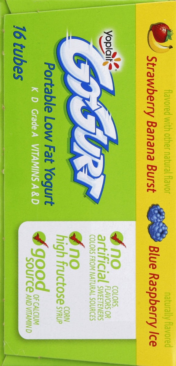 slide 3 of 4, Yoplait GoGurt Low Fat Portable Strawberry Banana Burst/ Blue Raspberry Ice Yogurt, 16 ct