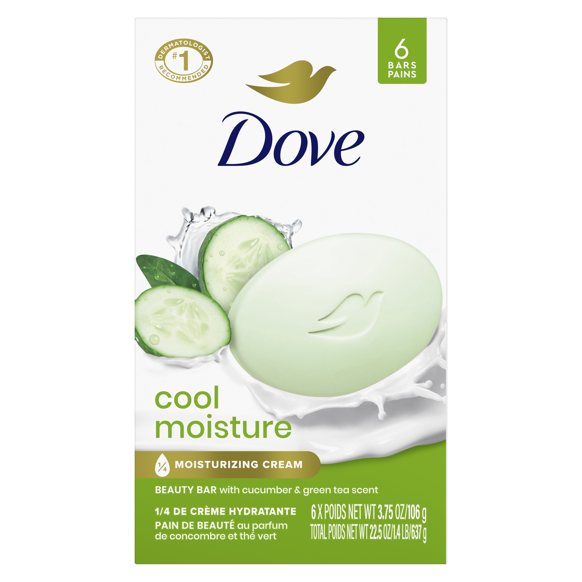 slide 1 of 2, Dove Skin Care Beauty Bar Cucumber And Green Tea, 3.75 oz, 6 Bars, 6 ct; 3.75 oz