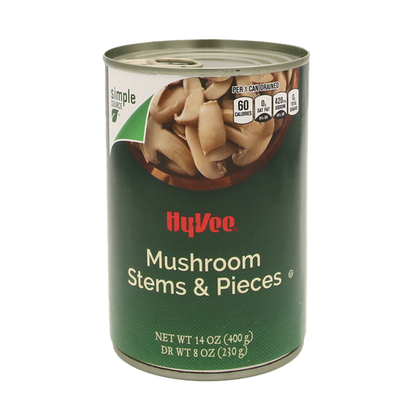 slide 1 of 1, Hy-Vee Mushroom Stems & Pieces, 14 oz