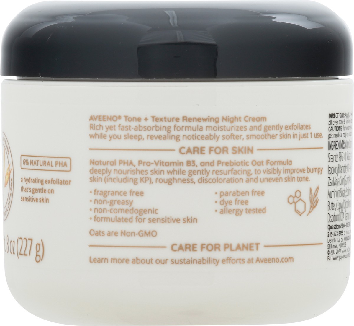 slide 8 of 9, Aveeno Tone + Texture Renewing Body Night Cream With Prebiotic Oat, Gently Exfoliates & Moisturizes Sensitive Skin, Instantly Softens & Smooths & Intensely Nourishes, Fragrance-Free, 8 oz, 8 oz