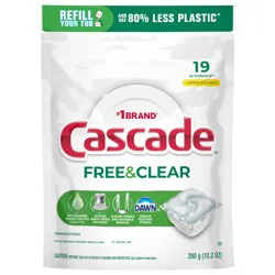 Cascade Free & Clear Dishwasher Pods, Dishwasher Detergent, Dish Detergent Soap, Lemon Essence, 19 Count
