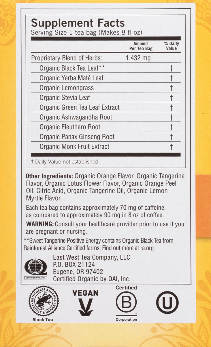 slide 5 of 9, Yogi Caffeine Free Sweet Tangerine Herbal Supplement 16 Tea Bags, 16 ct