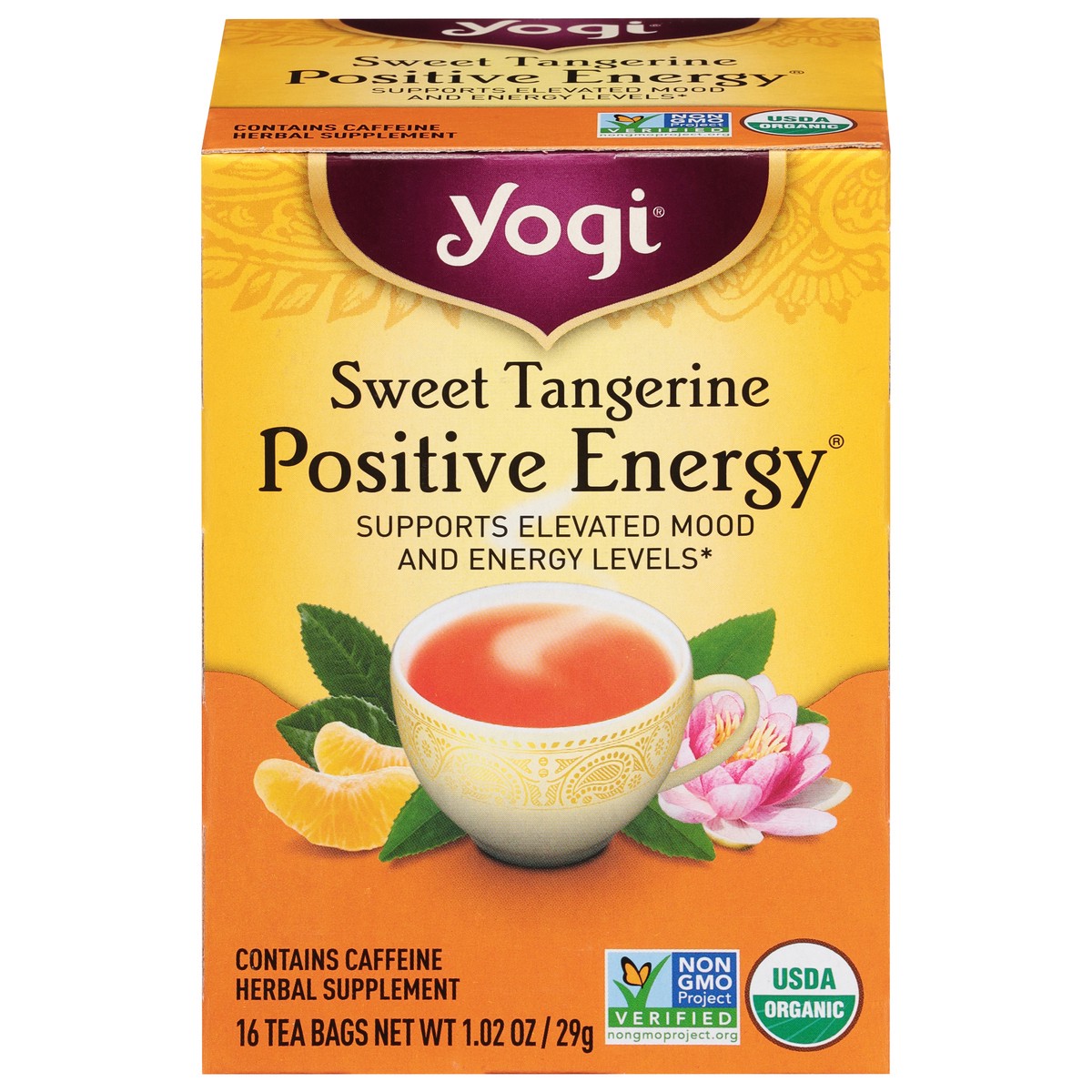 slide 1 of 9, Yogi Positive Energy Sweet Tangerine Herbal Supplement 16 Tea Bags, 16 ct