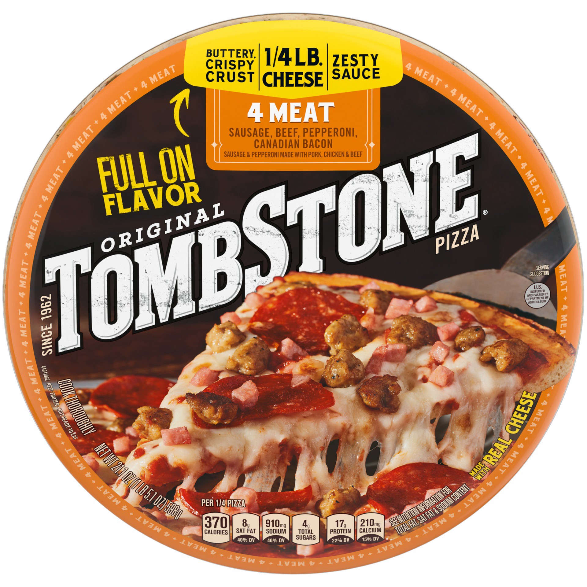 slide 3 of 10, Tombstone Four Meat Frozen Pizza, 21.21 oz