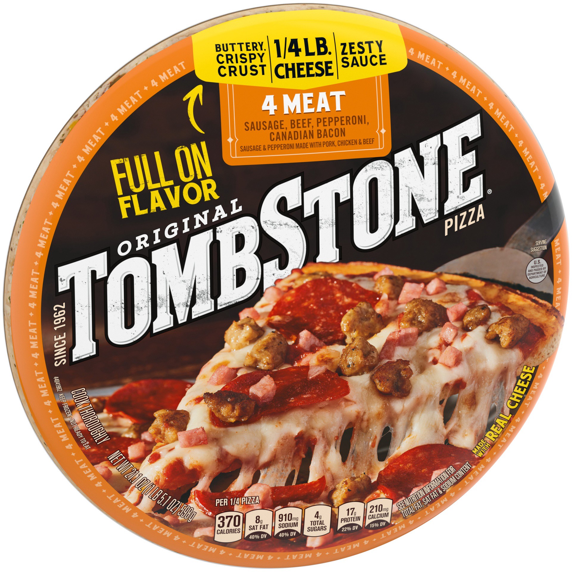 slide 6 of 10, Tombstone Four Meat Frozen Pizza, 21.21 oz