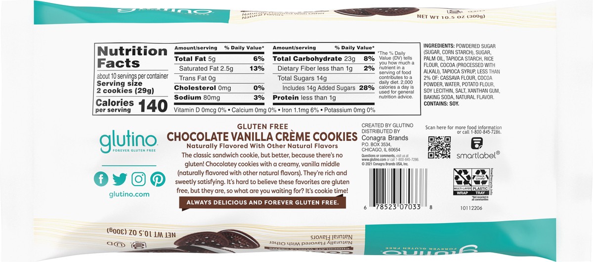 slide 4 of 7, Glutino Gluten Free Chocolate Vanilla Creme Cookies, 10.5 oz, 10.5 oz