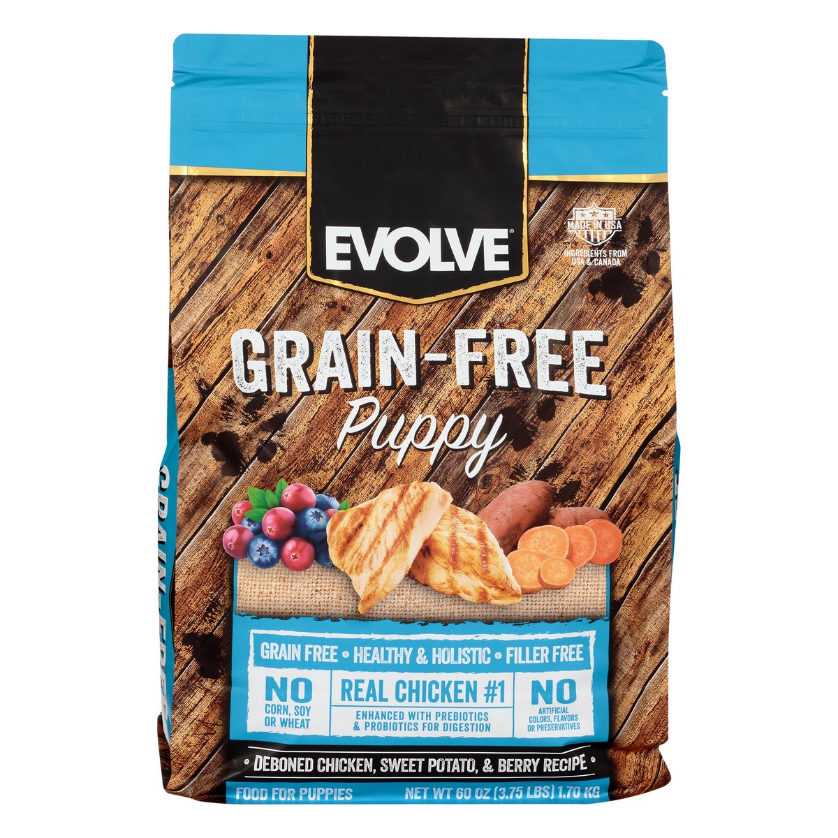 slide 1 of 4, Evolve Puppy Grain-Free Deboned Chicken, Sweet Potato, & Berry Recipe Food for Puppies 60 oz, 60 oz