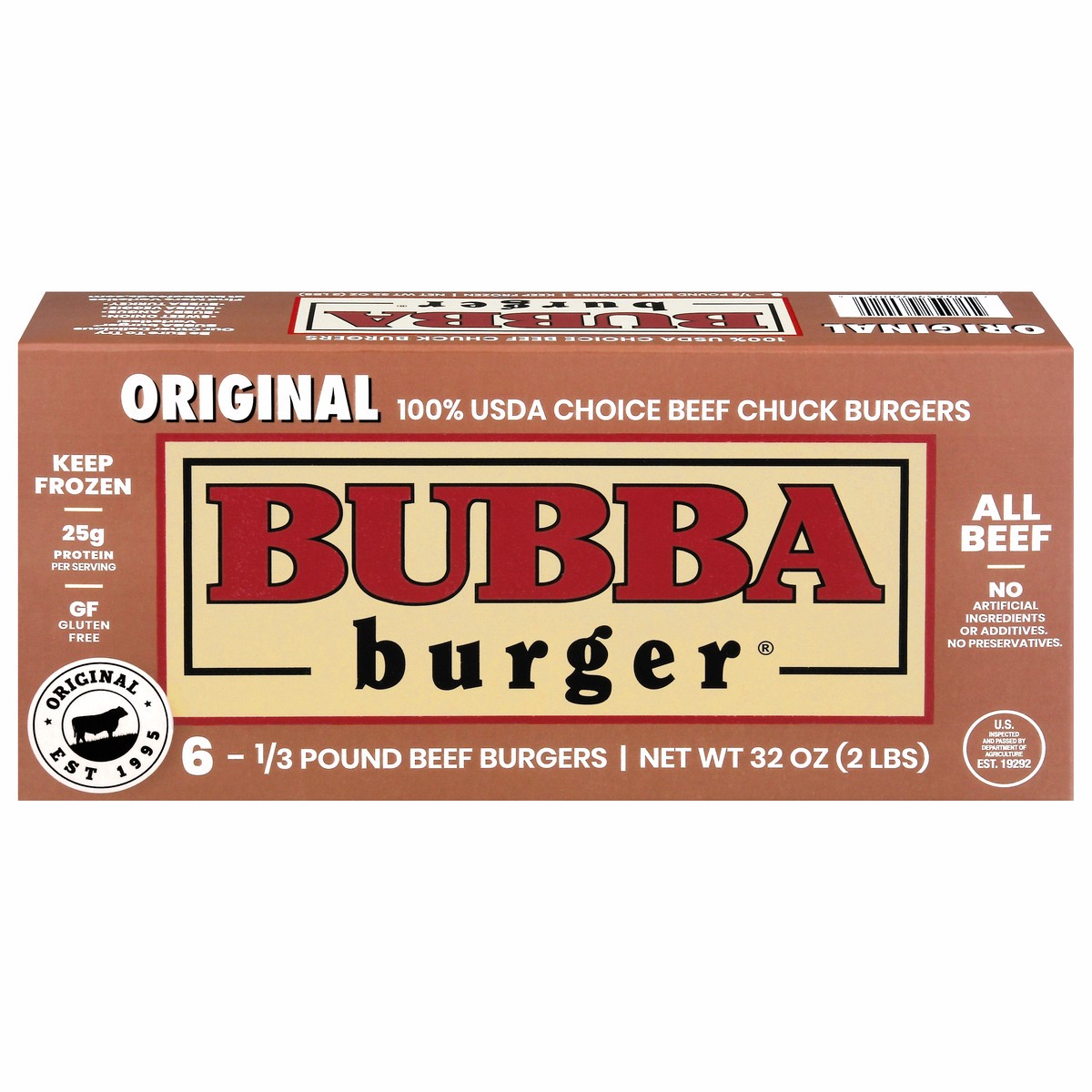 slide 1 of 9, BUBBA burger Original Beef 2lbs. 6 Burgers, 32 oz