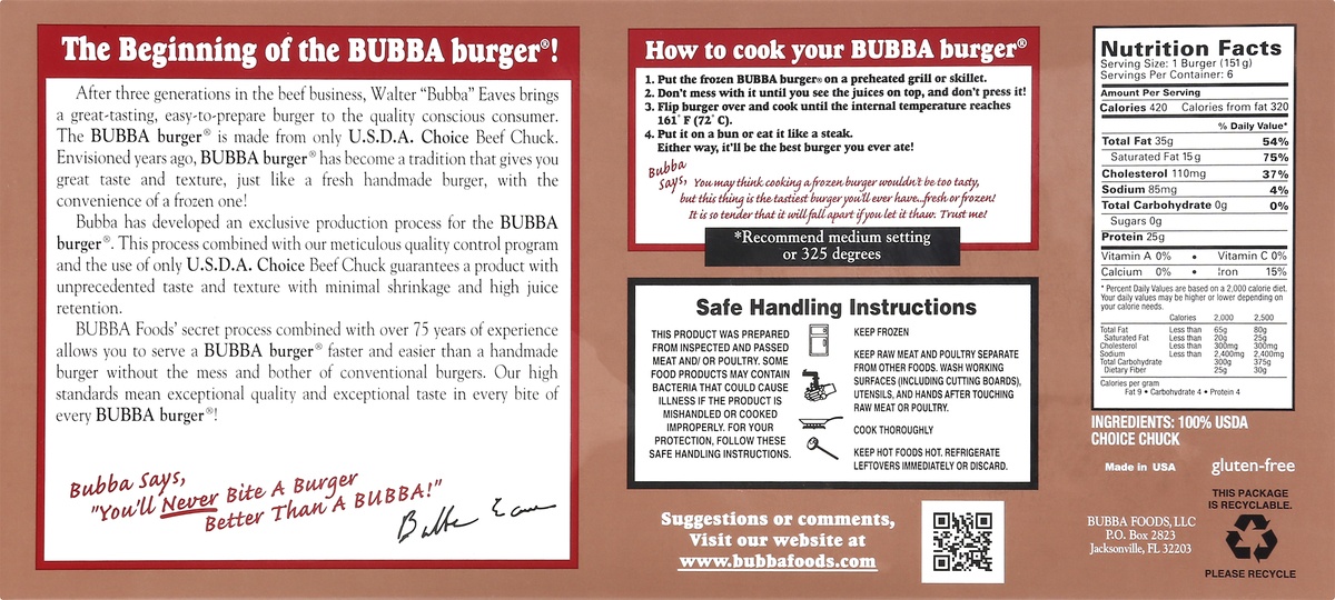 slide 10 of 10, BUBBA Burger Original Burger, 32 oz