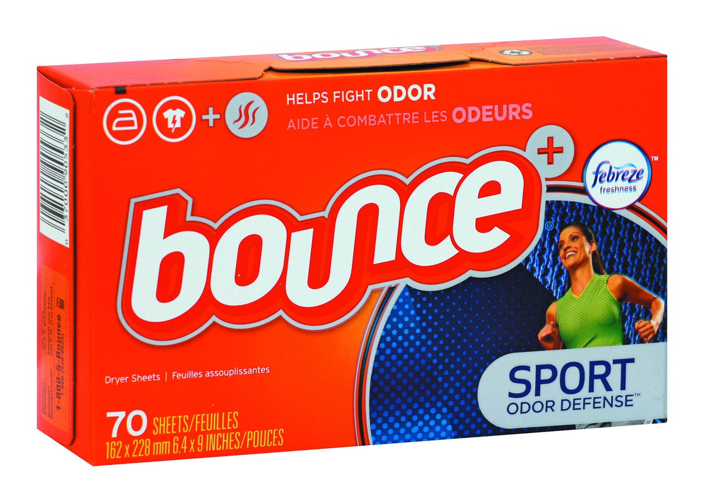 slide 1 of 5, Bounce Plus Febreze Sport Odor Defense Fabric Softener Dryer Sheets, 70 ct