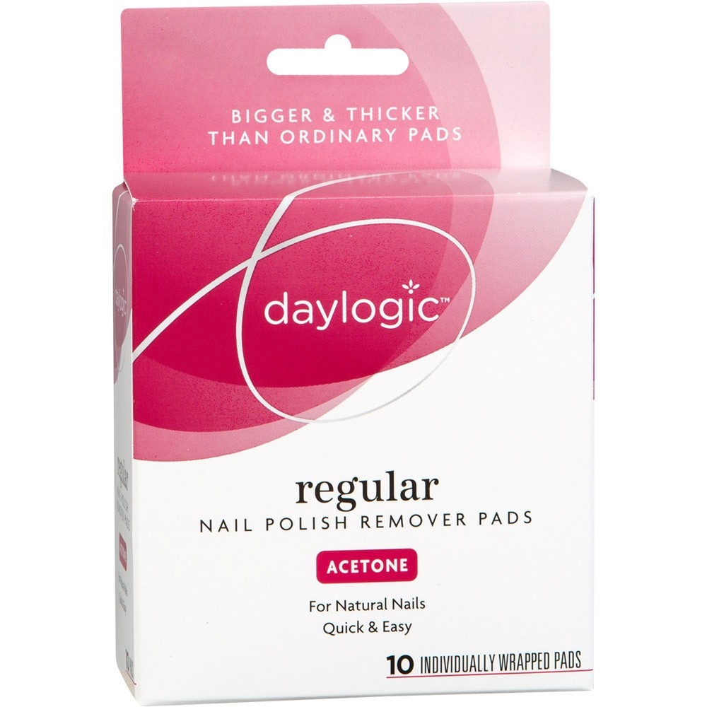 slide 1 of 1, Daylogic Regular Nail Polish Remover Pads, Acetone, 10 ct