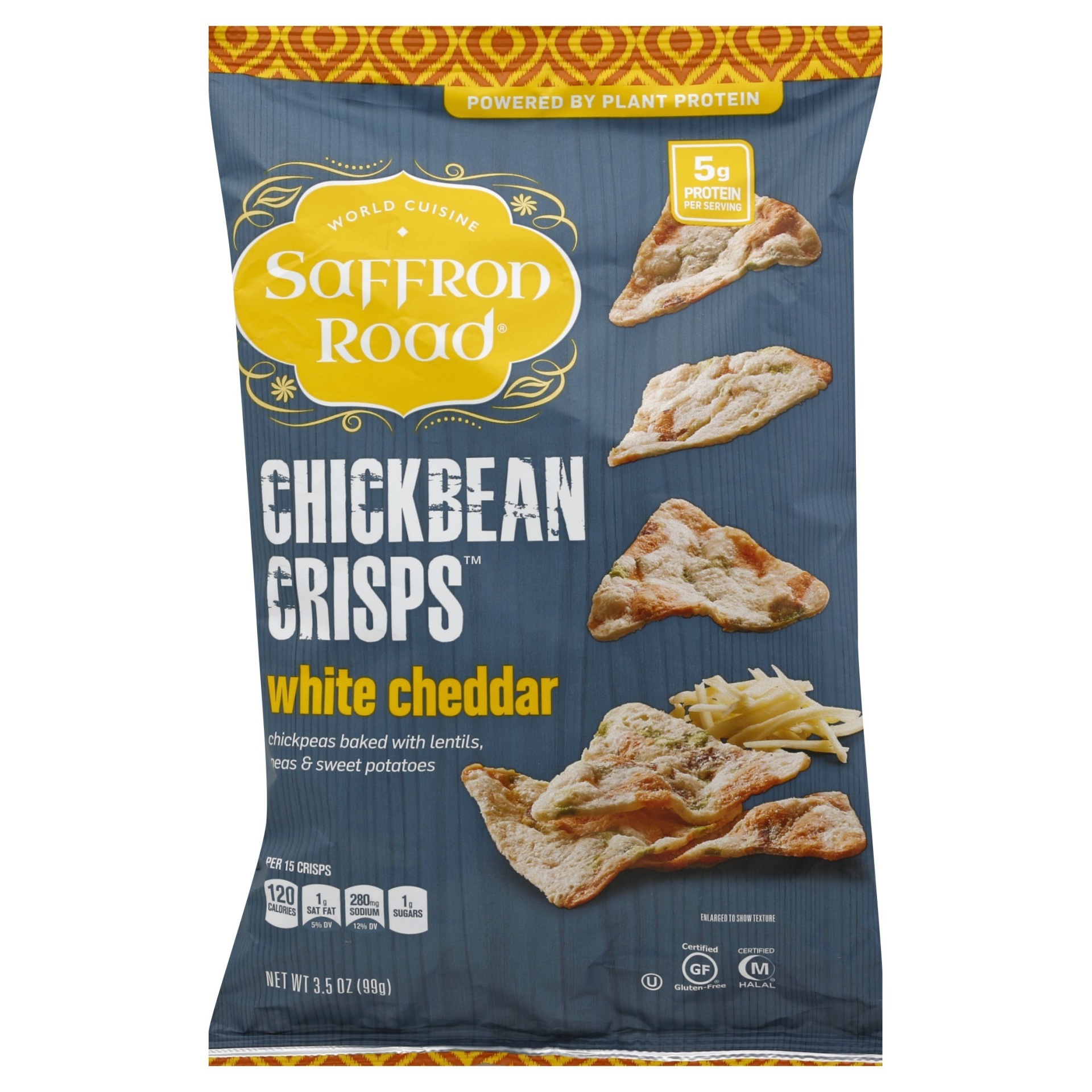 slide 1 of 1, Saffron Road White Cheddar Chickbean Crisps, 3.5 oz