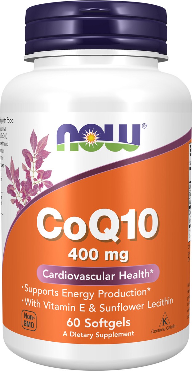 slide 2 of 2, NOW Supplements, CoQ10 400 mg, Pharmaceutical Grade, All-Trans Form produced by Fermentation, 60 Softgels, 60 ct