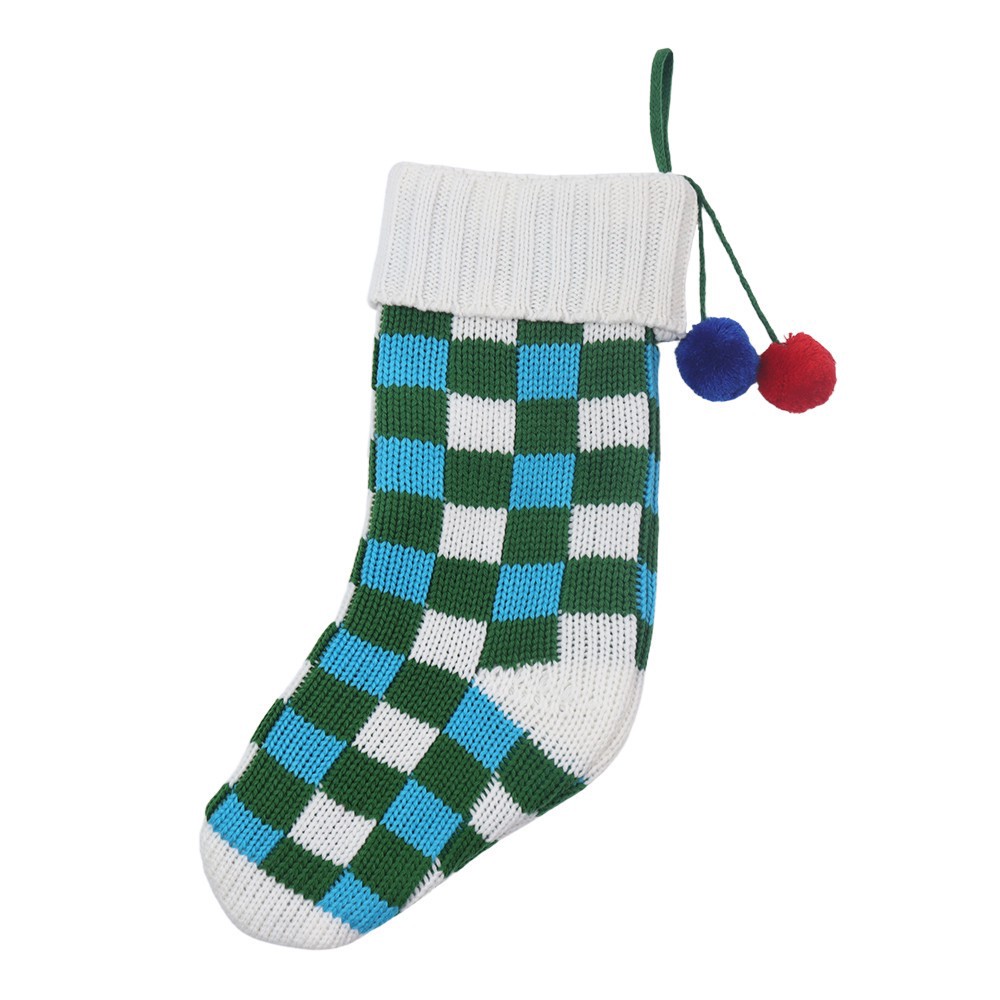 slide 3 of 3, 18.5" Green & Blue Checker Knit Stocking By Ashland, 18.5 in