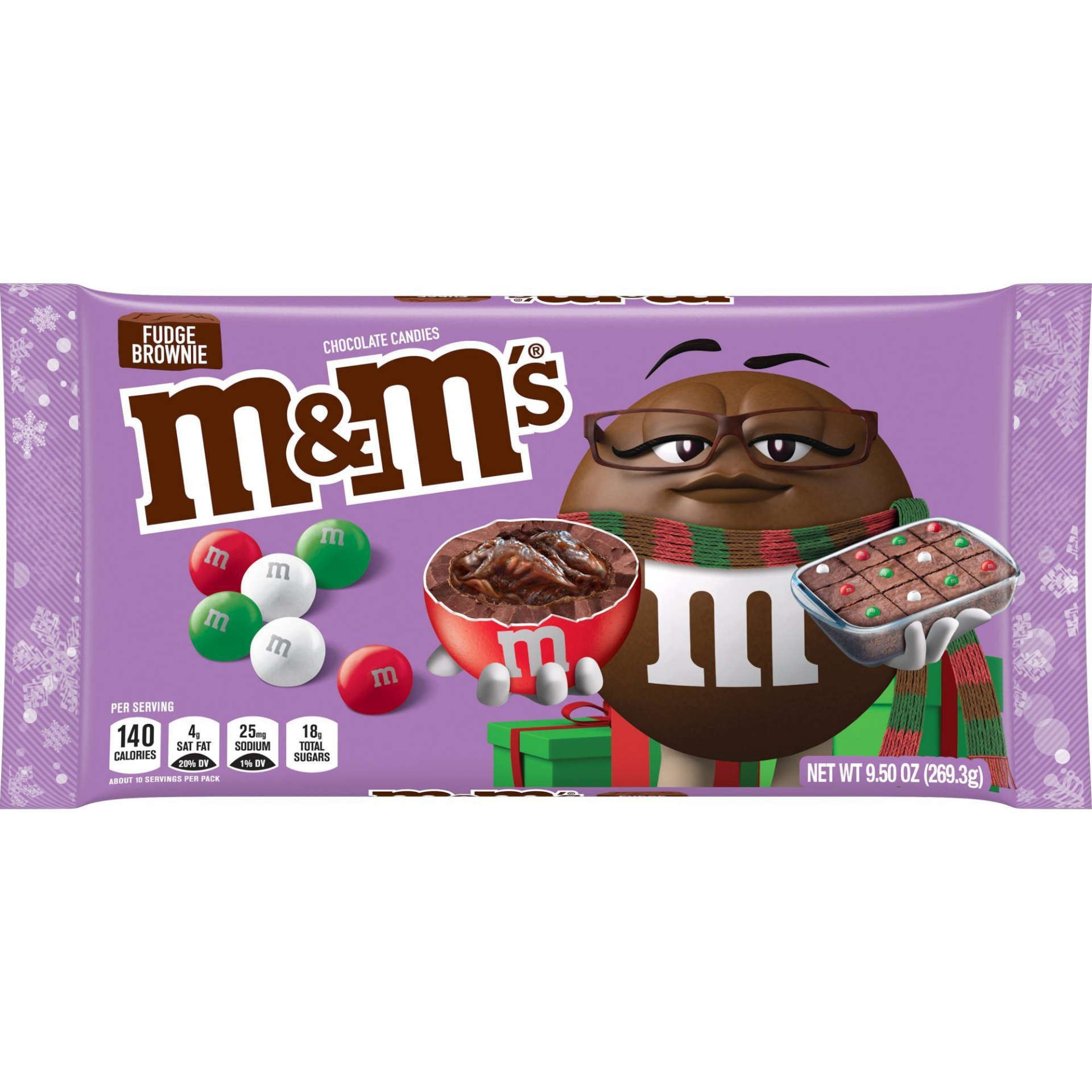 slide 1 of 1, M&M's Fudge Brownie Chocolate Holiday Candy Bag, 9.5 oz