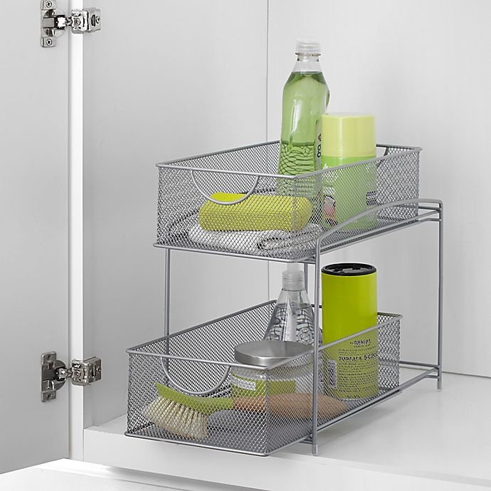 slide 1 of 5, ORG 2-Tier Mesh Sliding Cabinet Baskets - Silver, 1 ct