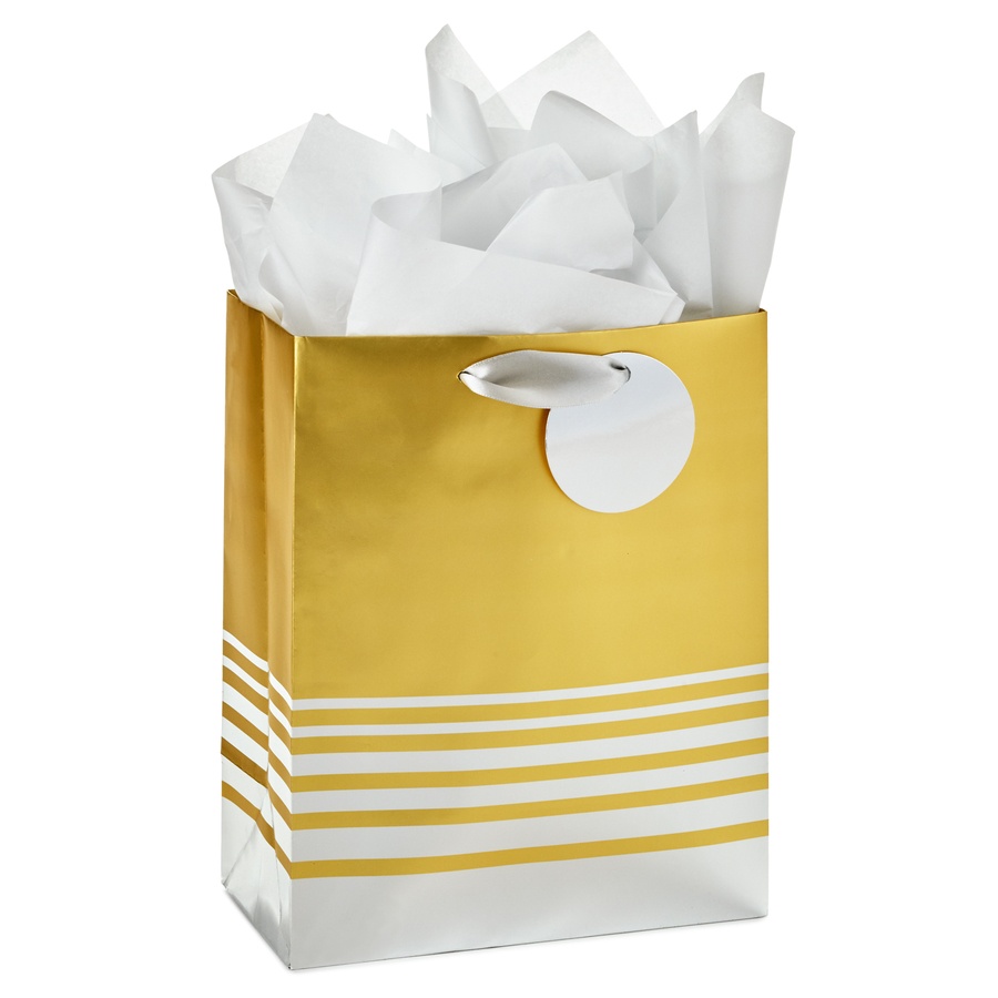 slide 1 of 1, Hallmark Medium Gift Bag With Tissue Paper, Silver And Gold Foil (Birthdays, Bridal Showers, Weddings, All Occasion), 1 ct
